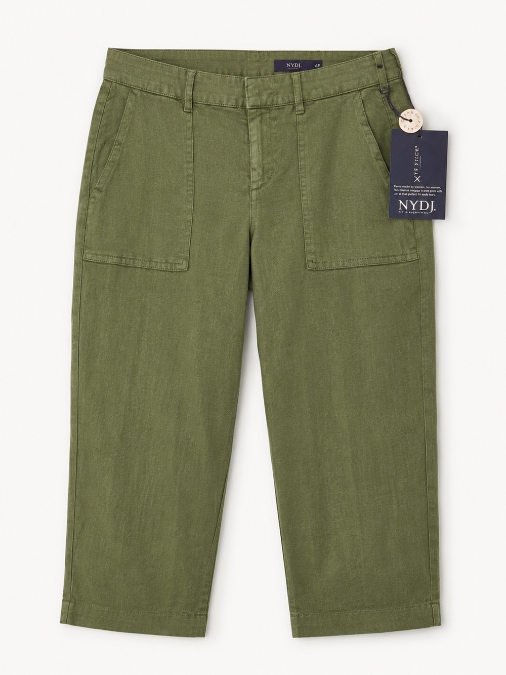 NYDJ Utility Pants 6P Olive Linen Blend Cropped Petite NWT